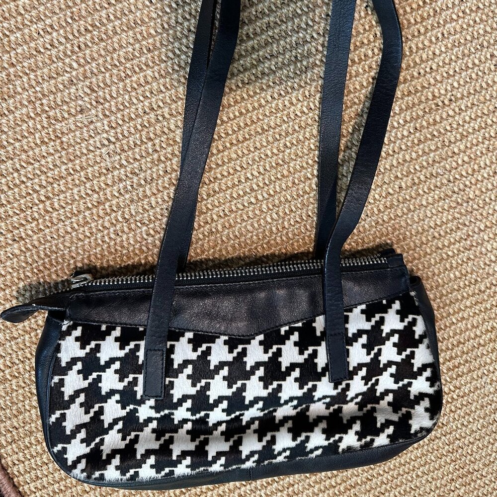 Small houndstooth pony hair and leather purse - Falor Italy